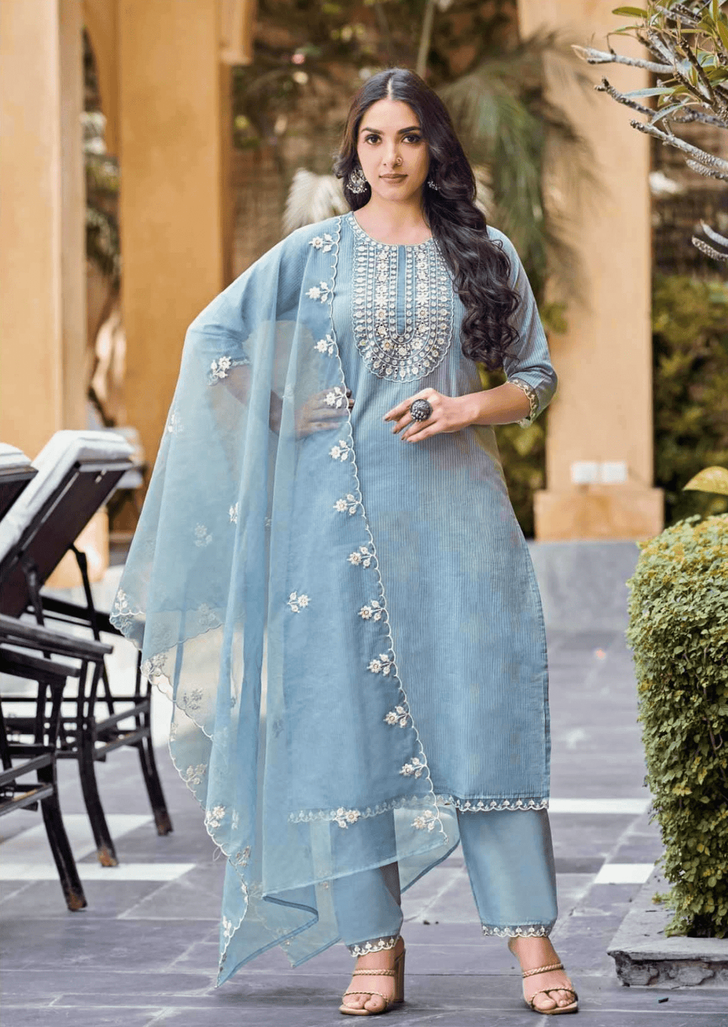 Frosted Blue Vibezz Glam Kurti Set